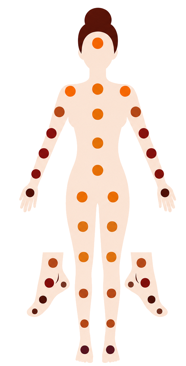 Henna stain map body shape with color circles